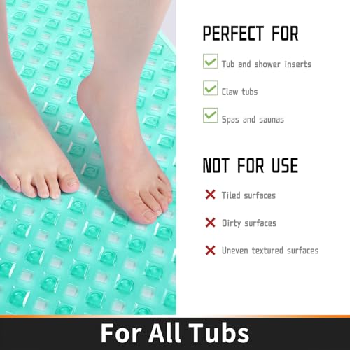 Yimobra Bathtub Mat Non Slip, Shower Mat with Strong Suction Cups & Drain Holes, 27.5"X15.5", Anti Slip Bath Tub Mat for Inside Shower, Machine Washable Fast Drying, Bathroom Essentials,Clear Green - color: Clear Green, size: 27.5 X 15.5 Inch