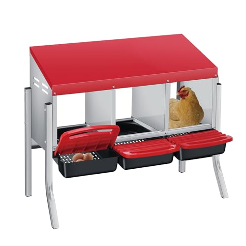 Chicken Nesting Boxes with Cleanable Pull-Out Trays, 3-Hole Wall Mount Roll Away Nest for Easy Cleaning & Egg Collection