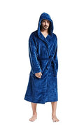FashGudim Mens Hooded Robe Plush Shawl Collar Kimono Bathrobe Soft Warm Flannel Fleece Spa Robes House Coat Pajamas - color: Navy, size: X-Large-XX-Large