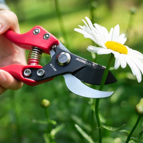 AGRICUT 7" Pruning Shears Heavy Duty Professional, Made of Japanese SK5 Steel Blades, 1 Cut Capacity, Bypass Hand Pruners Garden Clippers for Tree Flower Branch Trimming, S20P - style: Nylon Handle, High Carbon Steel PRO