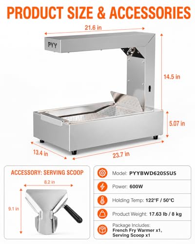 PYY French Fry Warmer - Commercial Food Heat Lamp Food Warmer Light 122°F Free-Standing Warming Fry Dump Station Countertop Fries Warmer Commercial Food Warmer for Chips Churros Buffet Restaurant - size: 10L Fixed Height