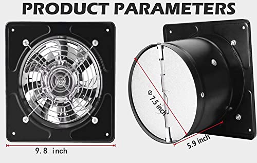 Nalle 6 inch Exhaust Fan 40W 298CFM Through-wall installation Ventilation Fan 110V Exhaust Smoke Fan Ventilation with Power Cord for Kitchen,Bathroom,laundry room,Toilets,Garage (Black