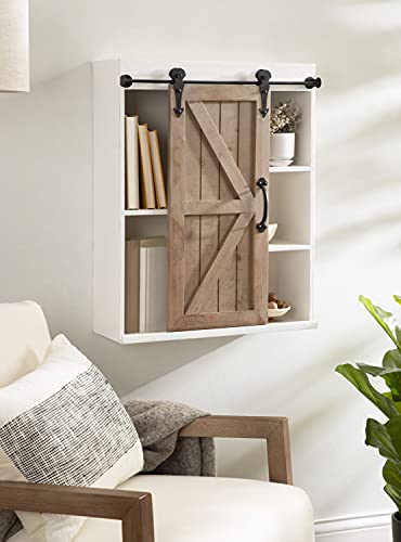 Kate and Laurel Cates Rustic Wall Cabinet; 22 x 28; White and Rustic Brown; Farmhouse Wall-Mounted Storage Cabinet - color: White/Rustic Brown