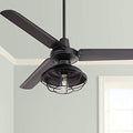52" Plaza Matte Black Cage Damp Outdoor Ceiling Fan with Light Remote | Industrial Modern 3 Blade Style Rated for Patio Exterior House Porch Gazebo Garage Barn