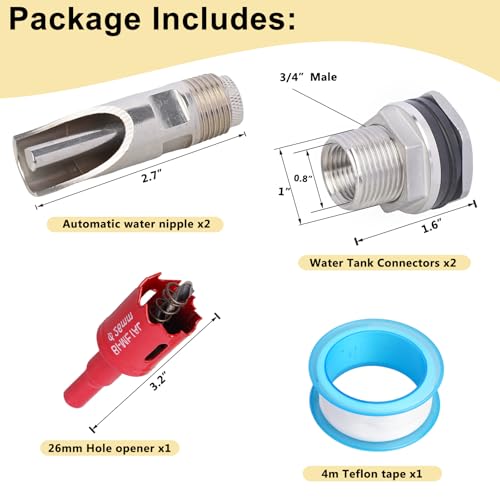 Automatic Pig Nipple Waterer Set with 304 Stainless Steel Water Tank Connectors for Barrel Kit - 2pcs Stainless Steel Nipples for Sows, Piglets, Goats - Includes Installation Hole Opener - color: 304 Stainless Steel, size: 2PCS