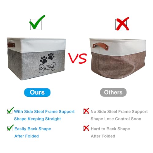 Dog Toy Basket Collapsible Dog Toy Box Foldable Dog Toy Bin for Pet Chew Toys - color: Brown, size: M:15"L x 11"W x 9"H