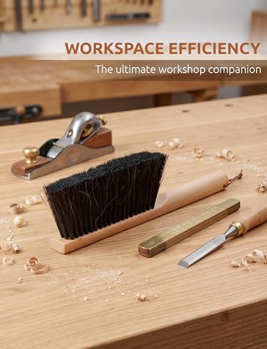 TAKAVU Firm Horsehair Counter Brush, 12.6 in Hand Brush with Wood Handle | Dense Bristles for Better Pickup, Sweeps Workbench, Patio Cushions, Outdoor Furniture, Sawdust, Drafting Tables & Fireplace
