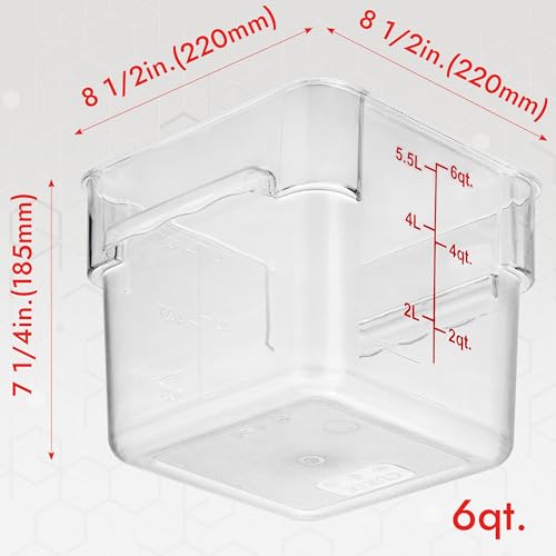 CURTA 4 Pack Food Storage Container with Red Lid - NSF Commercial Grade in 6.0 Qt - Square, Clear, Polycarbonate - color: 6.0 Qt 4-Pack(Red Lids)