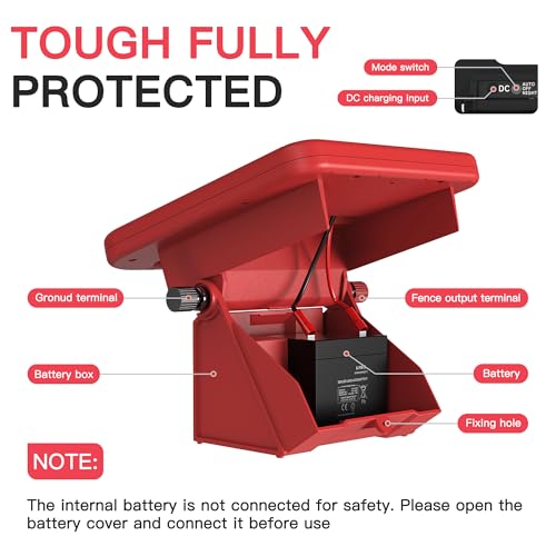 Solar Electric Fence Charger-0.11J-10 Miles, Maximum Output Voltage 8100V- Provide 24-Hour Uninterrupted Protection for Livestock and Yards with Rechargeable Solar Panel Red