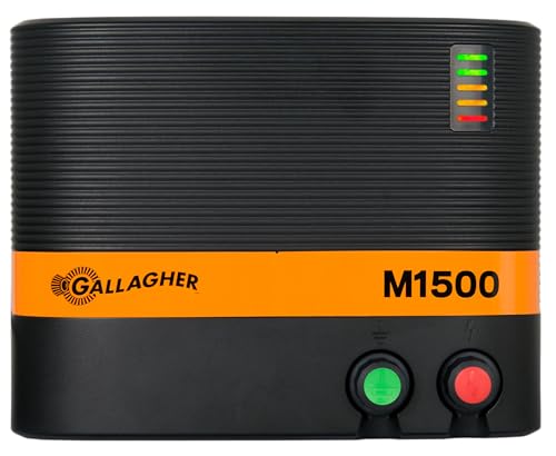 Gallagher M1500 Electric Fence Energizer | 110V Plug-in Fence Charger for Livestock, Horses, and Large Pastures | Powers Up to 160 Miles of Fence | Low Impedance, Built-in Lightning Protection