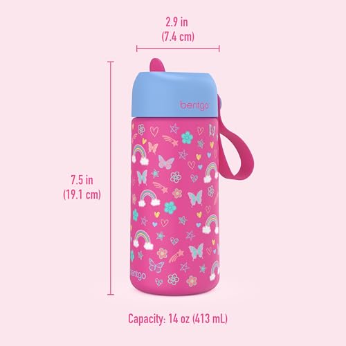 Bentgo Kids Stainless Steel Water Bottle, Leak-Proof, 14 oz, Bite & Sip | Vacuum Insulated, 18/8 Stainless Steel, 12-Hour Cold, Dishwasher Safe, BPA-Free (Rainbows & Butterflies) - color: Rainbows & Butterflies