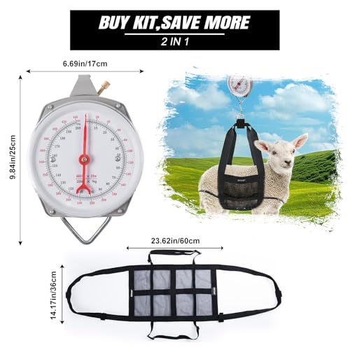 Mechanical Hanging Scales 440lbs/200kg with Calf Sling | Weighing Sling for Calves Lambs Goats Newborn Livestock Dogs, High Accuracy Large Display Spring Dial Weight Scale - color: A2:Gray Hanging Scale 440lbs/200kg&Calf Sling