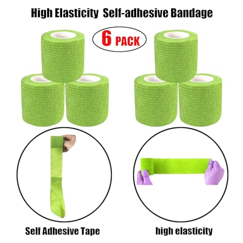 2 Inches Self Adhesive Bandage Wrap Bulk, 6 Pack, Grass Green | Breathable Self Adhesive Vet Tape for Pets, Stretchy Sports Cohesive Bandage Wrap for Athletic, Wrist and Ankle - color: Grass Green