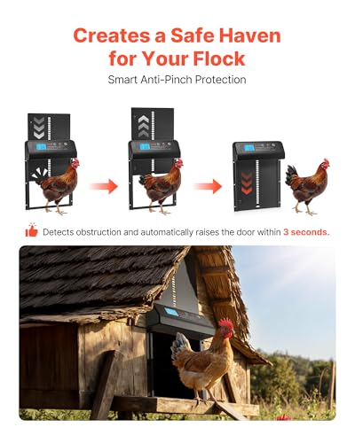 VEVOR Automatic Chicken Coop Door, Battery Powered Chicken Coop Door with Timer & Manual Setting, Anti-Pinch Security, Durable Aluminum Alloy, Auto Chick Run Gate Opener with Waterproof Sealing, Black - color: Black, size: 13.8"L x 9.8"W x 2.9"H