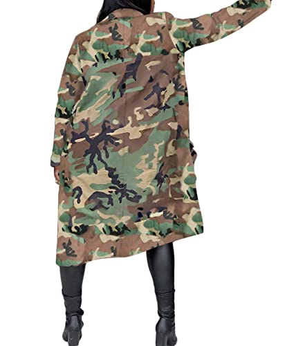 Vakkest Camo Blazer Jacket for Women Lapel Long Sleeve Open Front Cardigan Coat Classic Pockets Overcoat Outwear - color: Wgreen, size: Medium