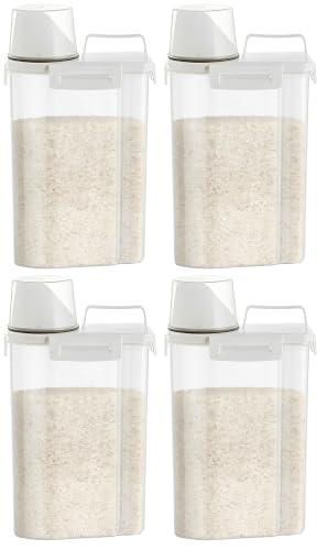 Gagee 4 Pack Airtight Rice Dispenser 3-5 Lb with Measuring Cup,Clear | Cereal Dry Food Flour Bin, Pet Dog Cat Food Dispenser, BPA Free Plastic Kitchen and Pantry Organization Bin for Sugar - color: 4Pcs Clear