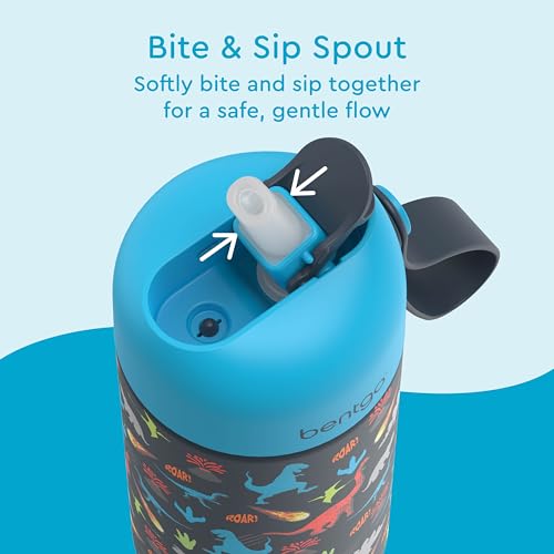 Bentgo Kids Stainless Steel Water Bottle, Leak-Proof, 14 oz, Bite & Sip | Vacuum Insulated, 18/8 Stainless Steel, 12-Hour Cold, Dishwasher Safe, BPA-Free (Dinosaur) - color: Dinosaur