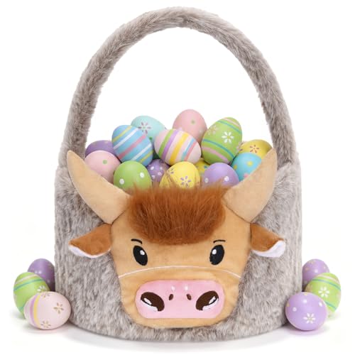 Leinuosen Halloween Trick or Treat Basket Plush Cow Candy Baskets Cute Festivals Gift Bags Buckets for Tote Bags for Decorations Candy Gifts Storage - style: Cow