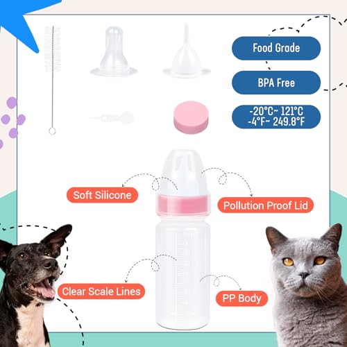 DEMORA Kitten Bottle Feeding Kit, Graduated Nursing Feeding Bottles for Pet Kitten Puppy Hamster Rabbit with Two Kinds of Replaceable Nipples Feeder (Clear, 3.4 oz) - size: 3.4 Ounce