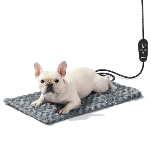 Adjustable Temperature Dog Heating Pad, 27.5"x15.7", 75W, Light Gray | 6 Heat Settings, 4 Timer Options, Chew-Resistant Cord, Rosebud Fabric Surface, Ideal for Large Cats & Medium Dogs - size: L – Rectangular 27.5" x 15.7"