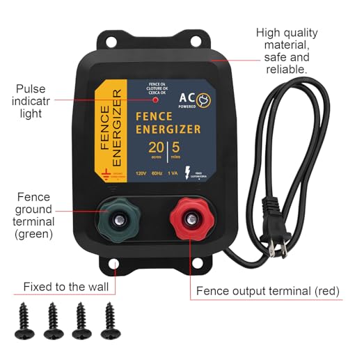 PE5 Electric Fence Energizer 0.20 Joule,20 Acres,Livestock Fence Chargers for Containing Pets and Preventing Wild Animals Intruding - color: 0.20 Joule