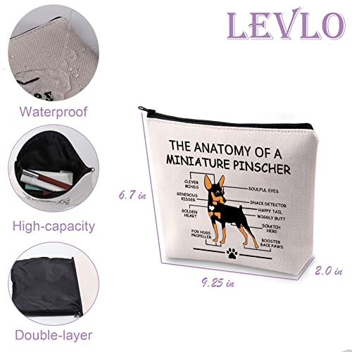 LEVLO Funny Miniature Pinscher Lovers Gifts - The Anatomy of A Pinscher Clever Minds Cosmetic Bags - Veterinary Mom Travel Toiletry Bags