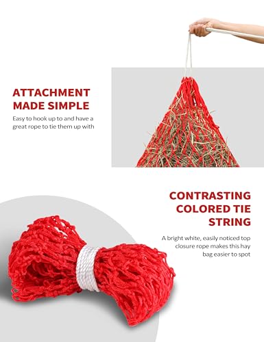 Harrison Howard Slow Feed Hay Net for Horses, 40 Inch Hay Bag Holds 1–2 Flakes, 2 Inch Mesh Durable Hanging Feeder for Stable, Pasture & Livestock-Red - color: Red