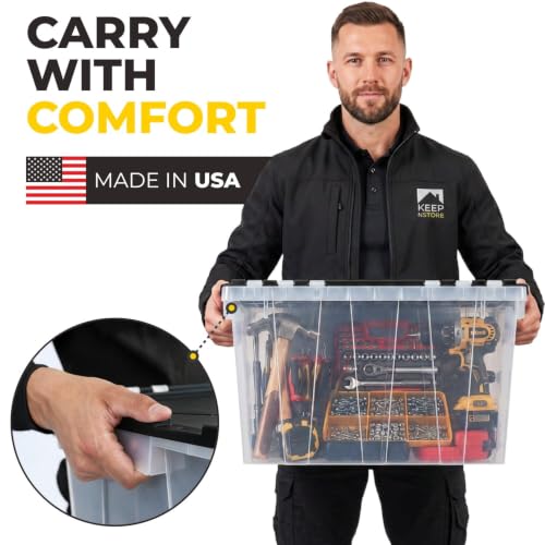12 Gallon Heavy Duty Plastic Storage Tote with Flip Lid 21.5"×15.25"× 12.5" | Pack of 1 USA Made Reinforced Storage Container - Stackable Design, Wipe-Clean Label - for Home & Garage Organization - style: Heavy Duty