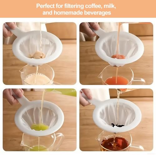 Ultra-Fine Nylon Mesh Strainer- Mini Kitchen Colander for Coffee, Milk, Yogurt, Juice - Non-Slip Handle & Hanging Hole (200 Mesh) - size: 200 Mesh