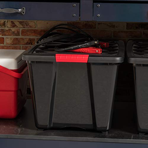IRIS USA 6-Pack 54 Quart Storage Bins with Lids, Black | Black finish conceals stored items. Perfect for moving, blankets, clothing, and garage storage. Nestable design saves space - size: 54 Qt, style: 6 Pack