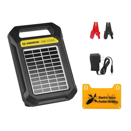 S16 12 Miles Solar Fence Charger, 0.18J Output, up to 8.1KV Electric Fence Charger, Rechargeable Solar Panel Solar Electric Fence Charger for Livestock, Farm Security & Garden Protection