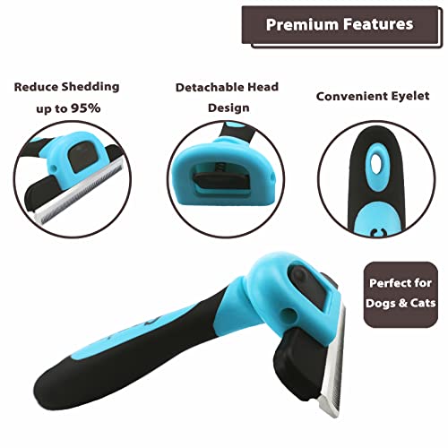 Gonicc PDT- 1001 Professional Pet De Shedding comb Tool Blue | Effectively Reduces Shedding by Up to 95%, Ideal for Short, Medium, Long Hair, Ergonomic Non-Slip Handles, Durable And Stable