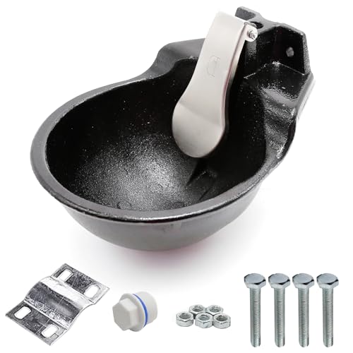MDEOOSKY Extra Large Livestock Cast Iron Push-Paddle Automatic Horse Waterer with Accessories Livestock Water Trough 2.5L Heavy Duty Auto Drinking Metal Troughs for Horse Cattle Goat Pig Capacity