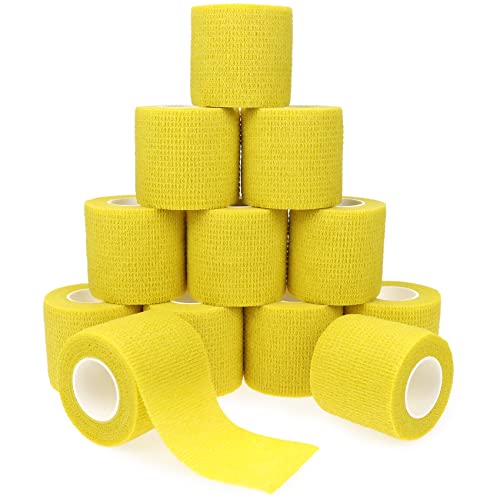 Self Adhesive Bandage Wrap Animal Cohesive Bandage Self Adherent Wrap First Aid Tape for Dogs Cats Horses Birds & Wrist Healing Ankle Sprain (2 Inch Yellow 12 Rolls) - color: 2 Inch Yellow 12 Rolls