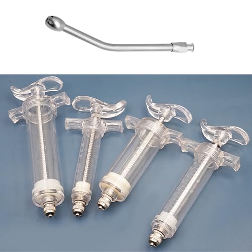 100ML Syringe with Drench Nozzle, Adjustable Dosage Detachable Drench Livestock Birds Feeding Syringe Gun for Cats Dogs Kitten Puppy Bunny Small Animals Newborn Pet Feeder Nursing Supplies (L-100ML) - size: L-100ML