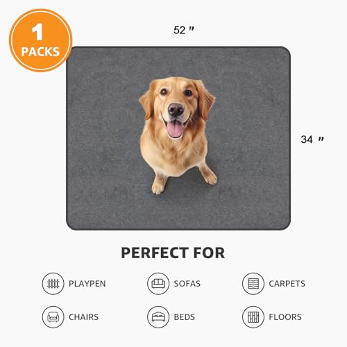 Washable Dog Pee Pads, 34x52, Absorbent, Waterproof, Reusable Whelping Pads | Non-Slip, Dog Mats for Puppy Training, Whelping, Potty, Playpen, Crate, Incontinence, Housebreaking - size: 34"x52"