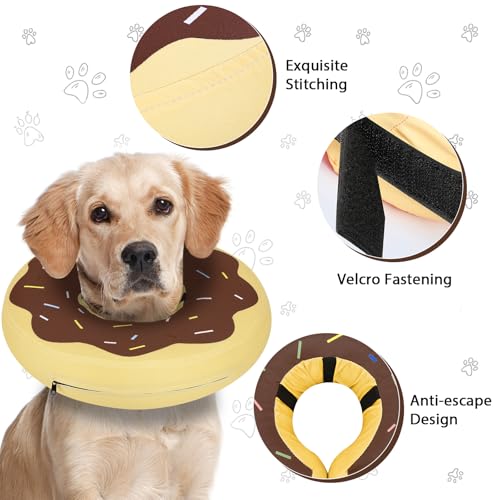 MIDOG Inflatable Dog Cone, Donut Recovery Collar After Surgery, Medium | Soft inflatable donut e-collar; stops licking after surgery; pet eats & sees normally; neck 12-15 in (M); not for chewers - color: Donut Brown, size: Medium (Neck:12"-15")