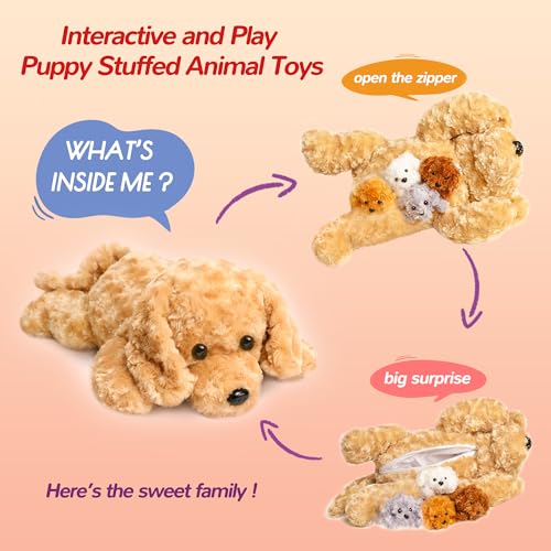 Dog Stuffed Animals Toys Gifts for Girls, Puppy Mommy with 4 Baby Puppies | Cute Stuffed Plush Toys Set for Toddlers Kids Ages 0-8+, Christmas Birthday Baby Shower Party Decor Storytime Companion Gifts - style: Dog