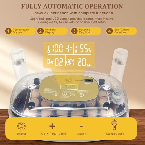 Series III - 24 Egg Automatic Incubator, Full-Stage Adaptive Humidity (Dual-Bottle) & Auto Temp Control, Custom-Interval Auto Turn & Auto Stop, Preset Incubation Days, Adjustable Egg Spacing, Candler - size: 24-Egg Green