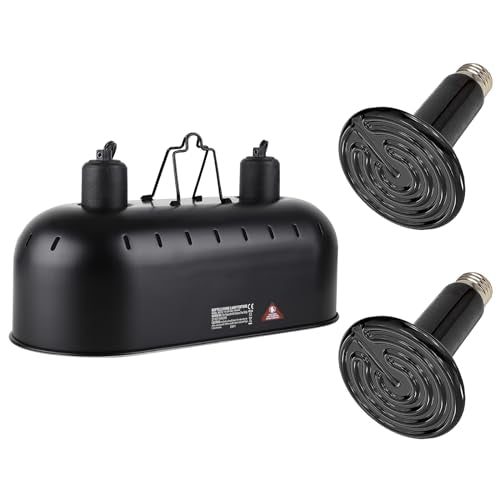 DXOPHIEX 15 inch Dual Reptile Light Fixture Reptile Heat Lamp | Max 150W, 2PCS 150W Ceramic Heat Emitter, Double Dome UVB Light Fixture, For Terrarium and Tortoise Habitat - size: 15inch with 2PCS 150W ceramic heat emitter