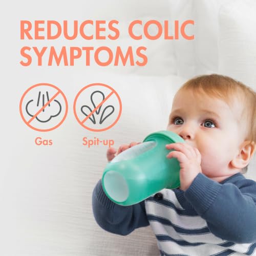 Boon Nursh Bottles - Medium Flow - Silicone Baby Bottles Help Ease Colic Symptoms - Formula and Breast Milk Only Touch Platinum Food-Safe Silicone - Mint - 3-6 Months - 3 Count - 8 Ounce - color: Mint, size: 8 Ounce (Pack of 3)