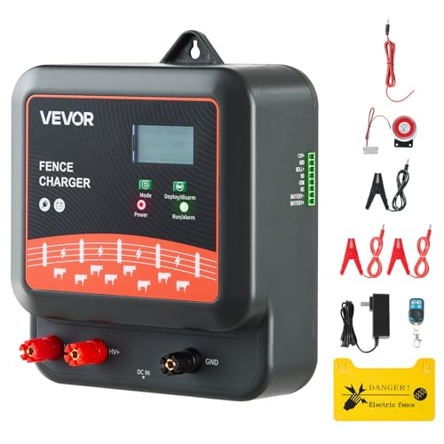 VEVOR Multi-Powered Electric Fence Charger, 2J/3J/5J, Electric Fence Energizer with Real-Time LED Display, 6.2 Miles Range, AC DC Powerful Fences Charger, Keep Out Wild Animals, for Livestock Poultry - style: 2J/3J/5J