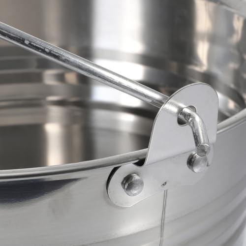 Healeved 5L Stainless Steel Bucket with Handle 9.4-Inch Round Pail | Red Grip Handle, For Ice Chilling, Beverage Service, Kitchen Carrying and Outdoor Utility Use