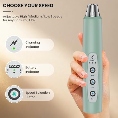Colarlemo Milk Frother Handheld Rechargeable, Frother Wand Drink Mixer Electric Whisk for Coffee, Detachable With 3 Stainless Whisks, Hand Mixer for Lattes, Cappuccino, Matcha, No Stand, Sage Green - color: Sage Green, style: without stand