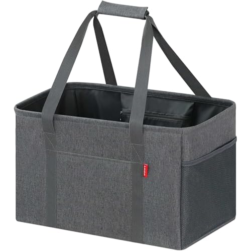 LHZK Standing Utility Tote Bag with Metal Wire Frame and the Sides Rinforced, Large Tote Bag with Handle, Reusable Grocery Bags Foldable, Beach Bag, Car Tote (Grey, 18.5''x11.8''x11.5'') - color: Dark Gray, size: 18.5''x11.8''x11.5''-1 Pack