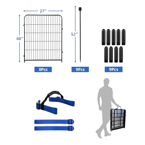 ADAVIN 48 in(H) Garden Fence Panels, 8 Panels Total 17.7 Ft(L), Heavy Duty Iron Metal Animal Barrier Fence, Fencing for Flowers Beds, Camping Fence, No Dig Garden Border Fencing for Yard（No Gate） - size: 8panels-48in(H)×17.7ft(L) no door