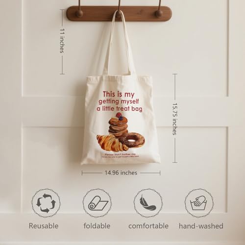 Aesthetic Canvas Tote Bag for Women - with Magnetic Snap Closure & Zipper Inner Pocket Reusable Totes Bag - color: Treatfood1