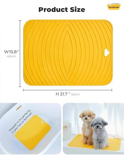 Premium Non-Slip Dog Bath Mat with Drying Hooks, 15.8 x 21.7 in | Made with High-Quality Materials for Sturdy, Durable Use, Versatile for Bathtubs & Sinks, Easy to Clean & Store, Yellow