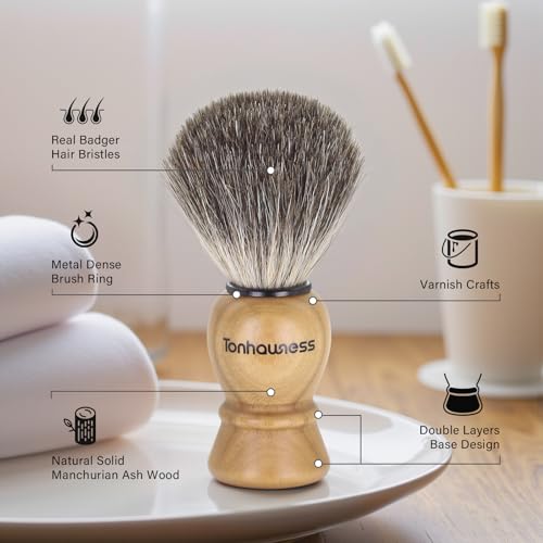 Shaving Brush Kit For Men, 3 In 1 Shaving Brushes Set Includes Badger Hair Shaving Brush, Wood Bowl and Goat Milk Shaving Soap - color: 3 IN 1