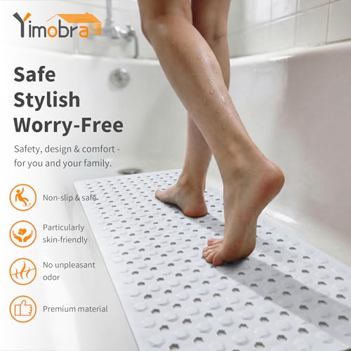 Yimobra Bathtub Mat Non Slip, 34.5"X15.5" Long Shower Mat for Inside Shower, Machine Washable Bath Mat with Drain Holes & Strong Suction Cups, Soft on Feet, Bathroom Essentials, White - color: White, size: 34.5 X 15.5 Inch